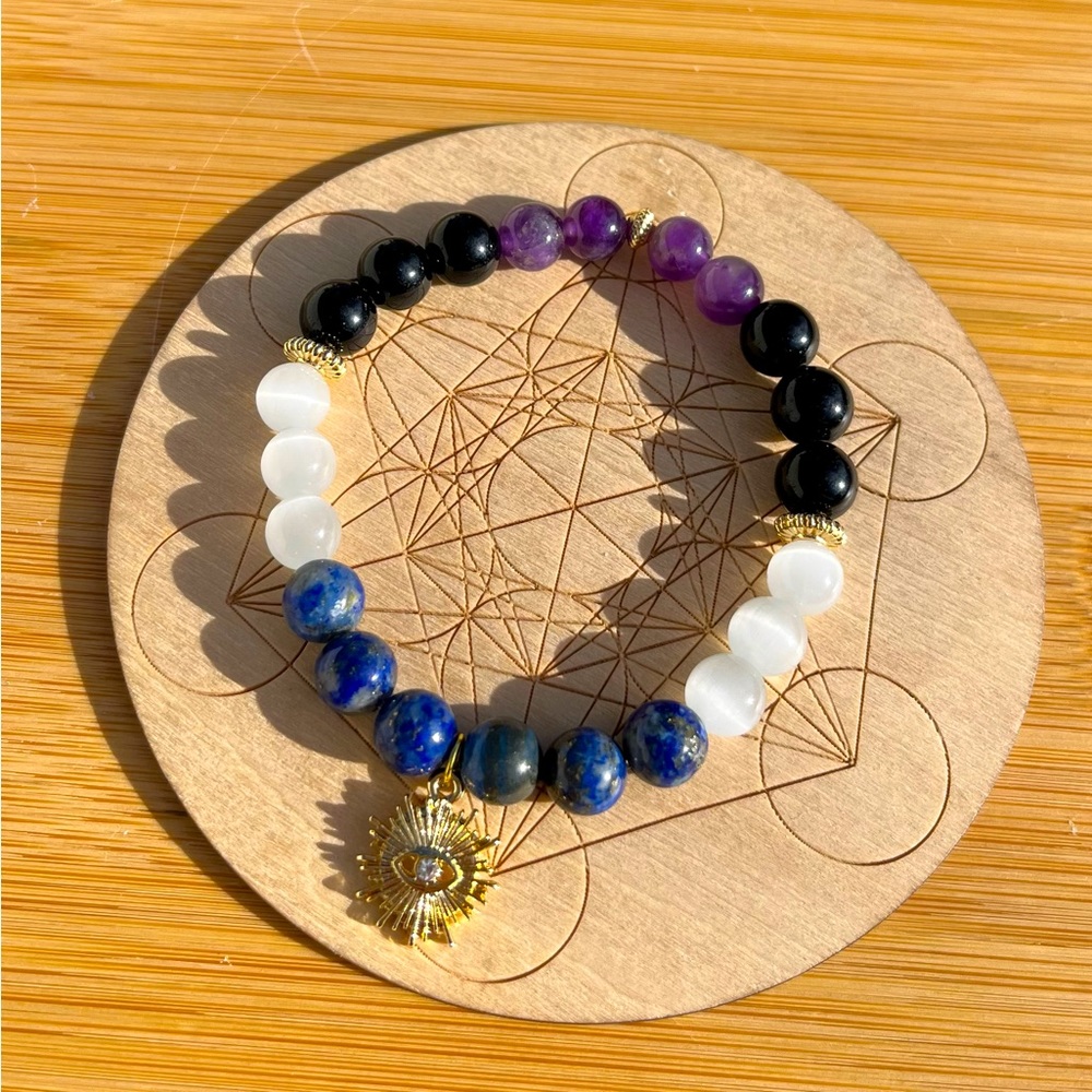 Protect&Transmute 18kGoldPlated amethyst/ LapisLazuli/selenite/blackTourmalin #1 - Picture 3 of 3